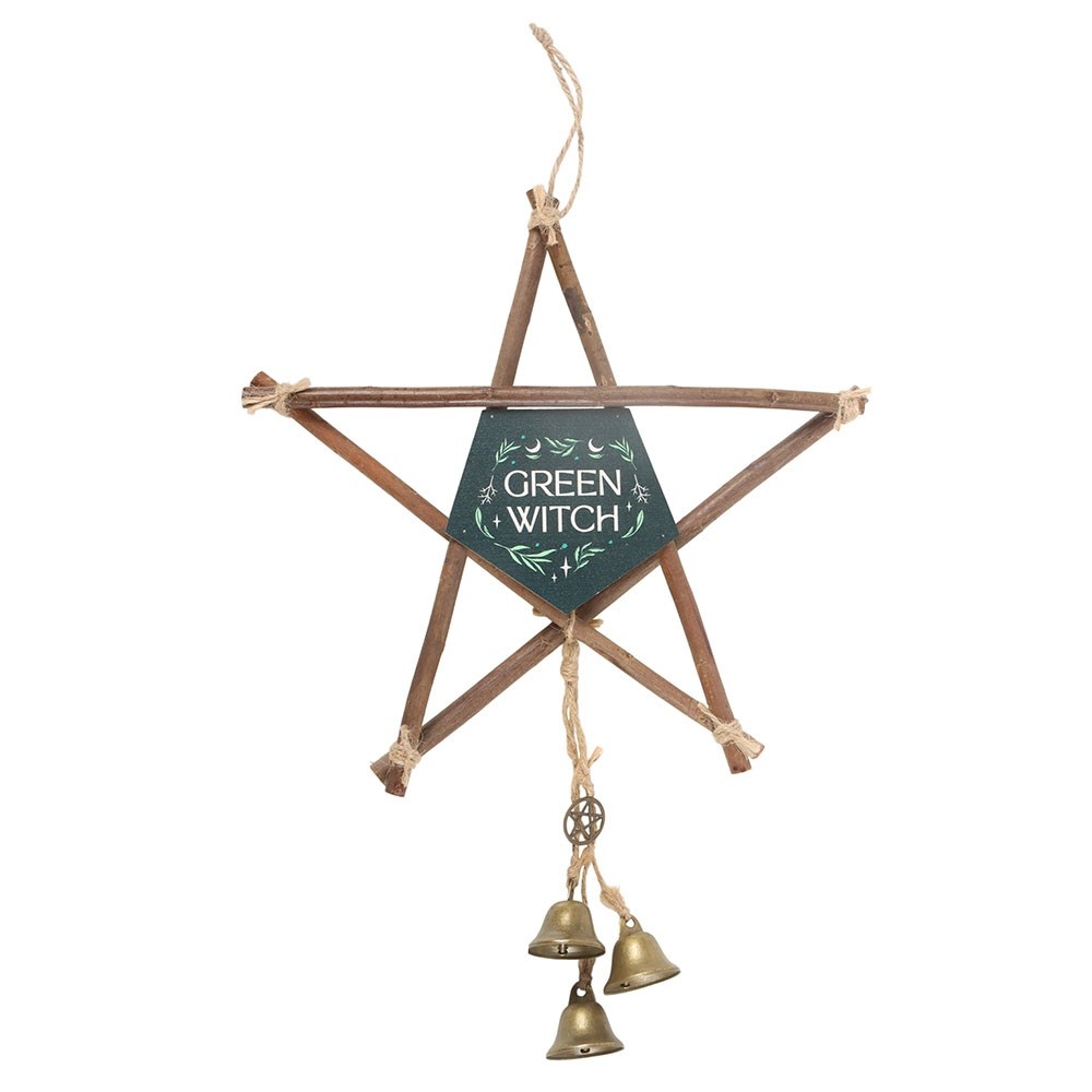 Something Different - Green Witch Hanging Willow Pentagram with Bells Muurdecoratie - Groen